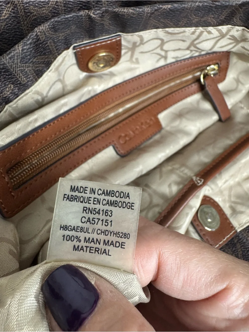CALVIN KLEIN 🌟 Brown, Gold Monogram Logo Shoulder Tote, Dual Straps - Like NEW